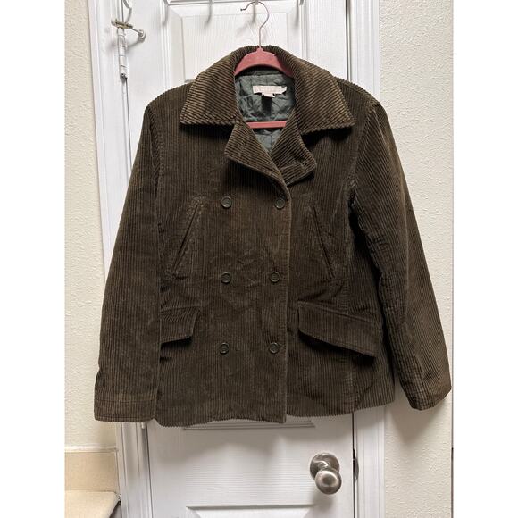 J. Crew Olive Green Double Breasted Long Corduroy Barn Jacket Size Small - Picture 2 of 7